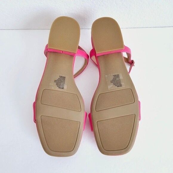 New! Faux Leather Barbie Pink Block Heel Square Toe Sandals - Picture 6 of 8